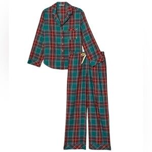 Victoria’s Secret Plaid Flannel Long Pajama PJ Set Red/Green/Gold Holiday Sz S